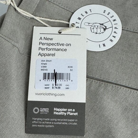Vuori NEW Aim Shorts Khaki Men's 32 Performance Athletic Athleisure Preppy Golf - Picture 7 of 13